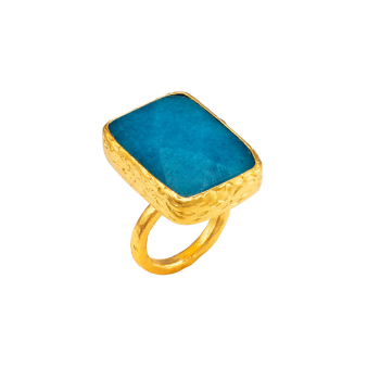 Ring aus Messing vergoldet, türkis blauer Chalcedon